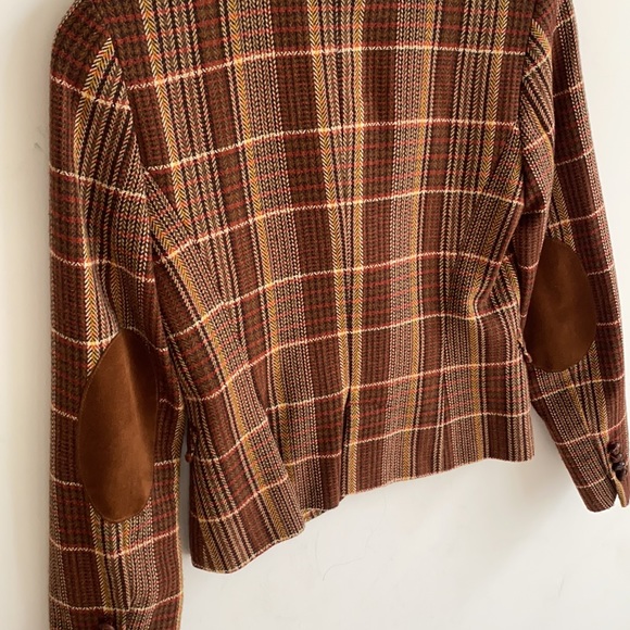 Zara Basic Brown Wool Blend Tweed Blazer with Velvet Elbow Pads, Size S - Picture 11 of 13